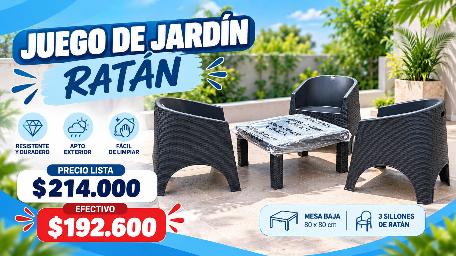 JUEGO DE MESA Y 4 SILLAS RATAN - SOLUCIONES ECONOMICAS SRL