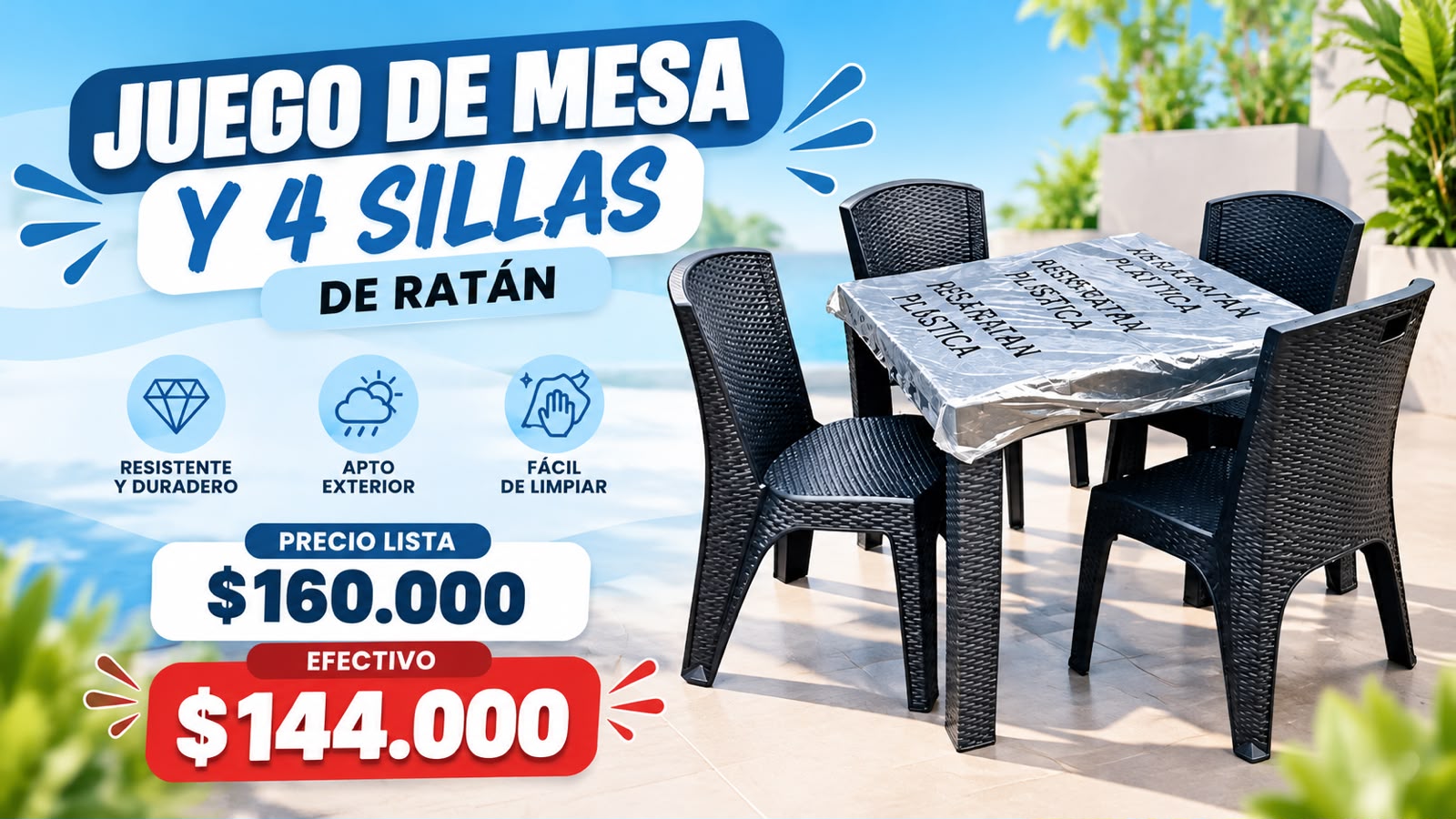 JUEGO DE MESA Y 4 SILLAS RATAN - SOLUCIONES ECONOMICAS SRL